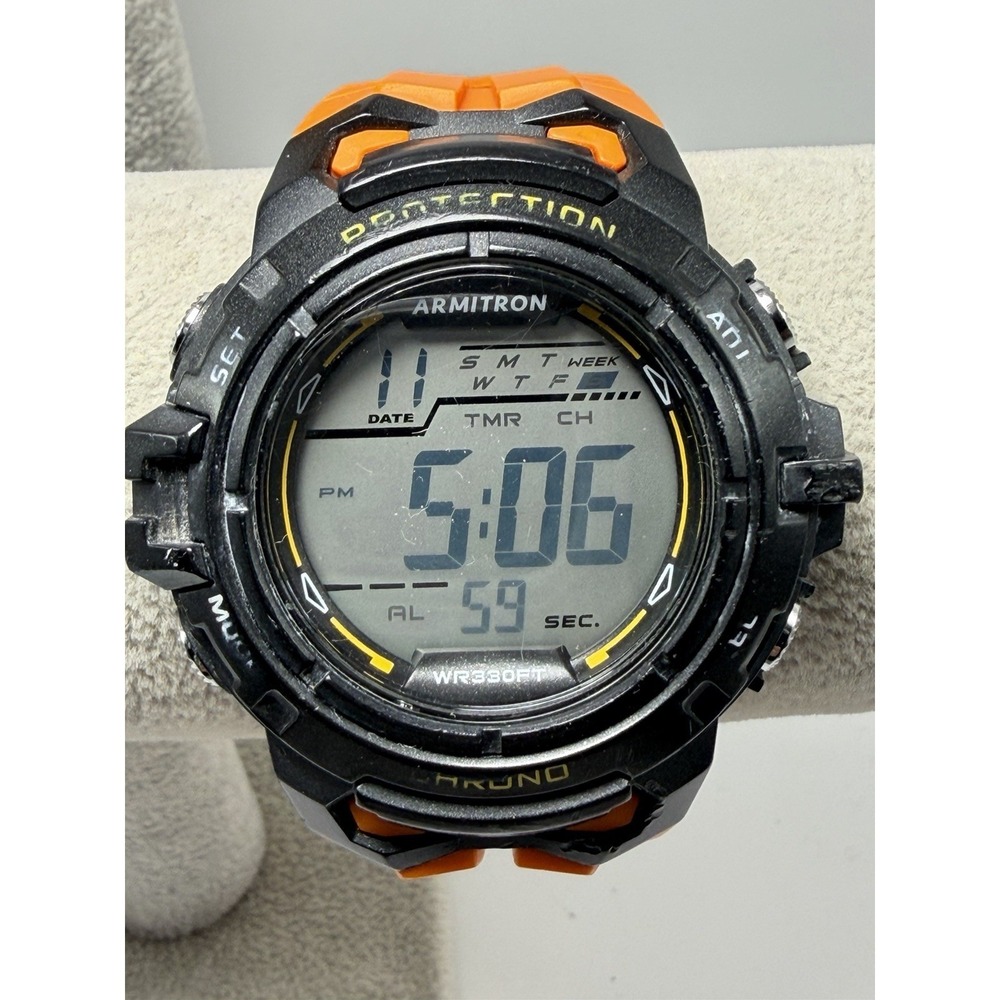 Armitron 40/8388 New Battery Mens Watch 47MM 8.5" Orange Rubber Band